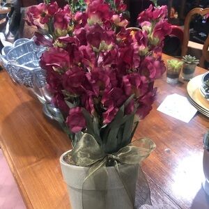 Artificial Burgundy Snapdragon Arrangement in Cream Ceramic Pot